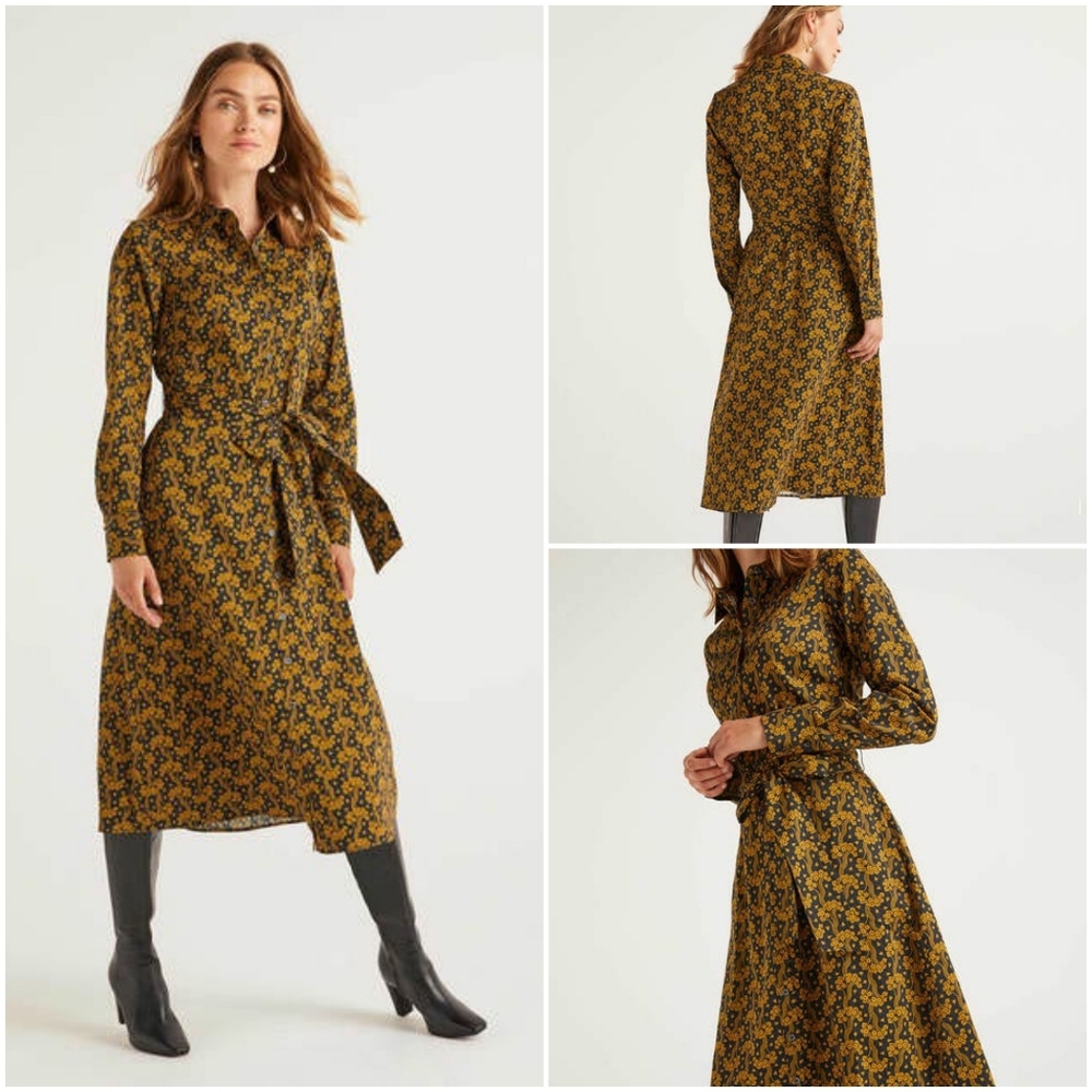 COPY - Boden Isodora Midi Shirt Dress - Black, Floral